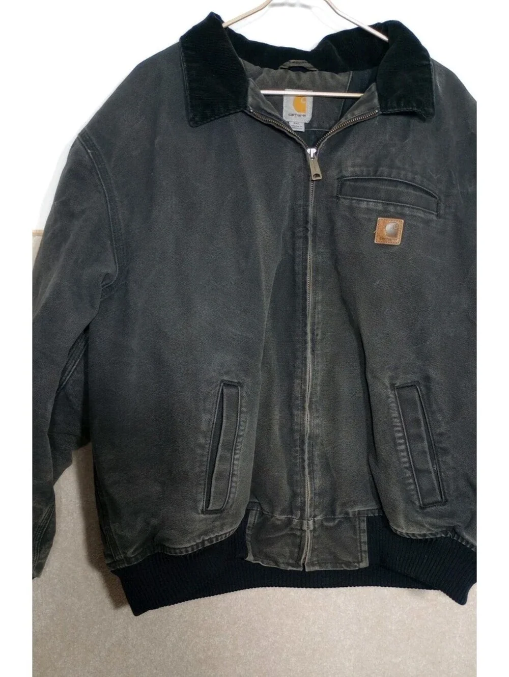 Vtg Carhartt Jacket 101228 BANGSTON Lined Men's Corduroy Collar Distressed Gray